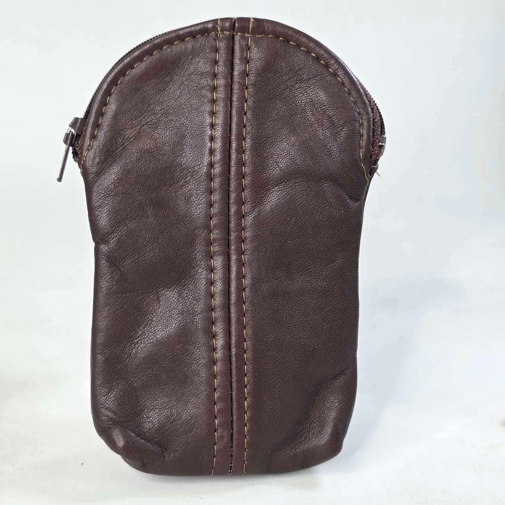 Vtg Fay Swafford Originals Dark Brown Leather Zipper Coin Case Pouch Small USA